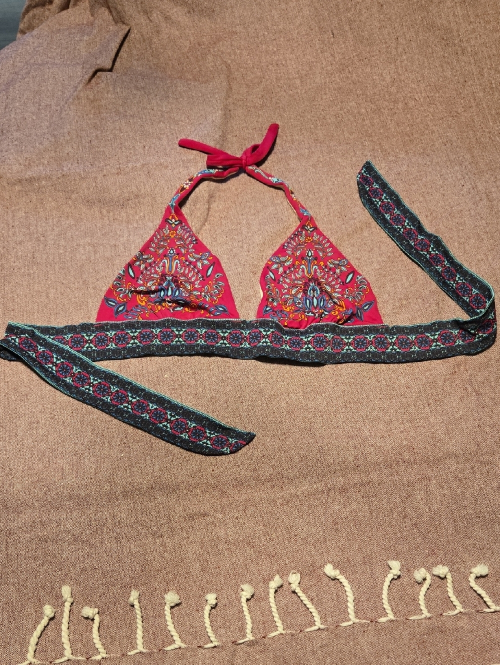 Victoria's Secret Red Printed Tie-Halter Triangle Bikini Top